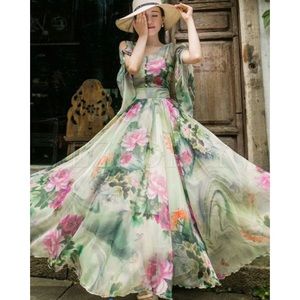 EZ Popsy Short Sleeve Floral Print Maxi Dress